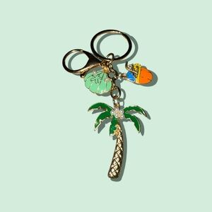 Mint Tropical Tree Charms in Gold Tone Keychain